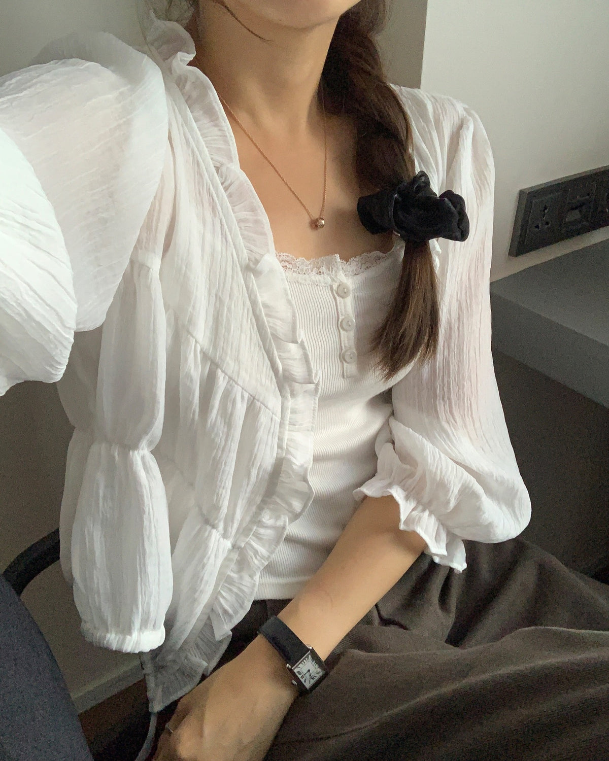 liter if chiffon blouse cardigan-2col