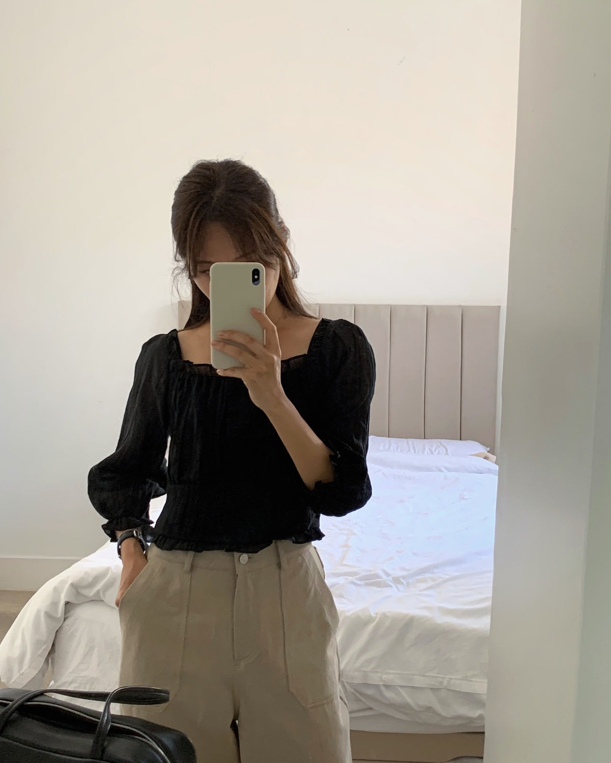 liter oliver frill blouse-2col
