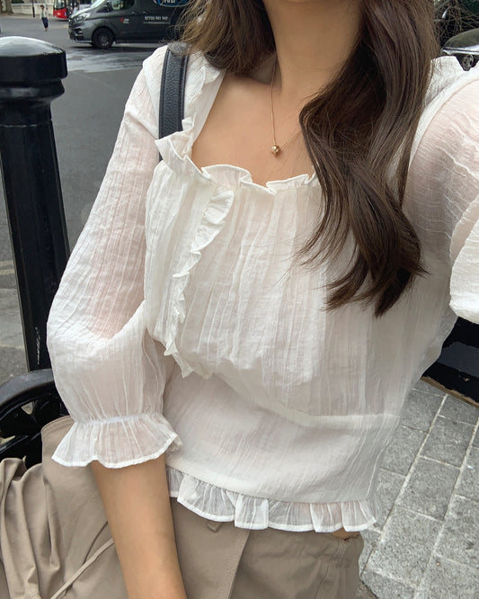 liter oliver frill blouse-2col