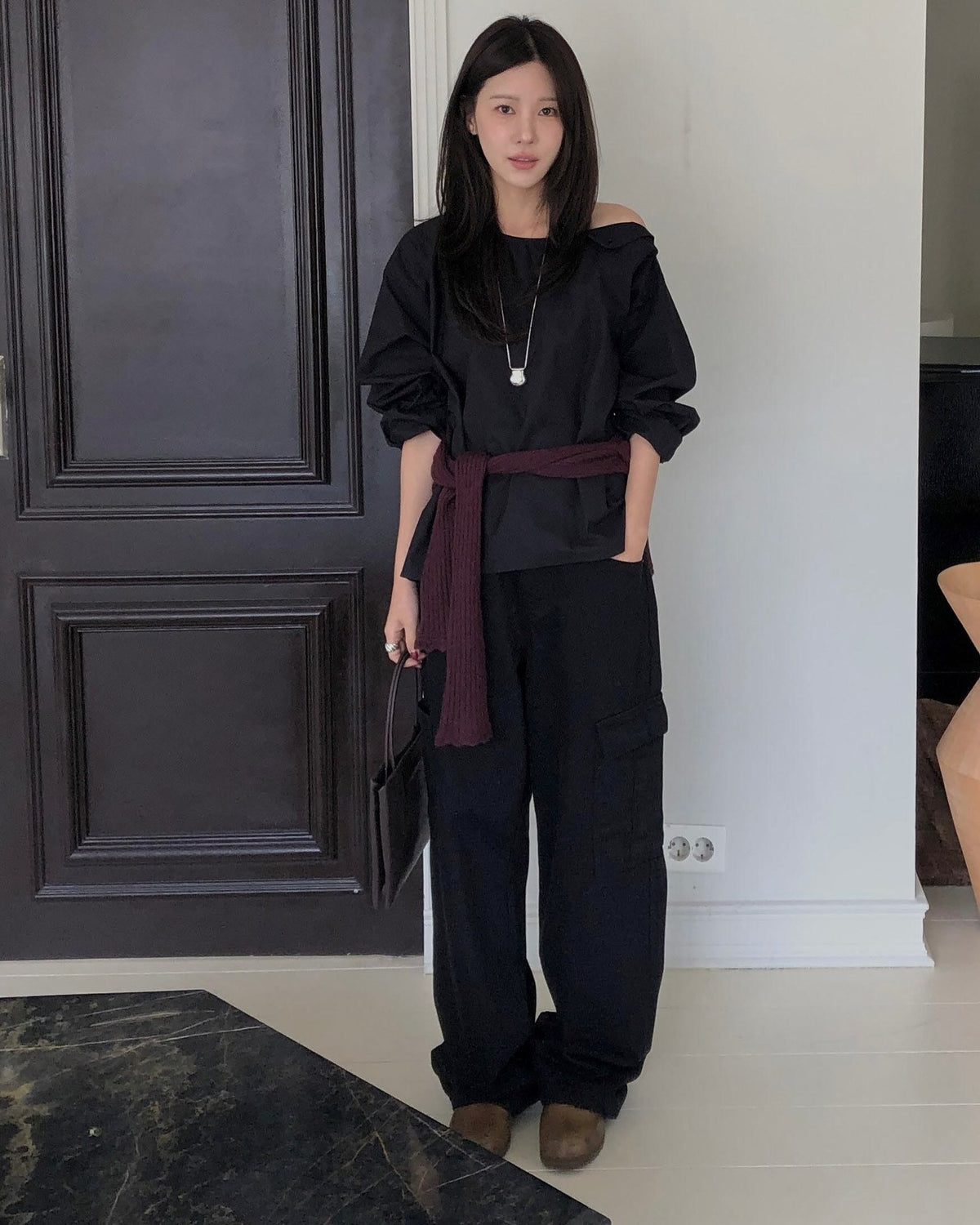 ️ 166 wool denim cargo pants-2col