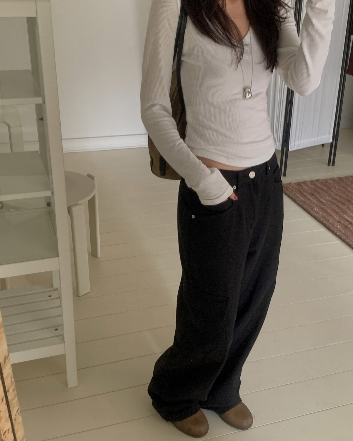 ️ 166 wool denim cargo pants-2col