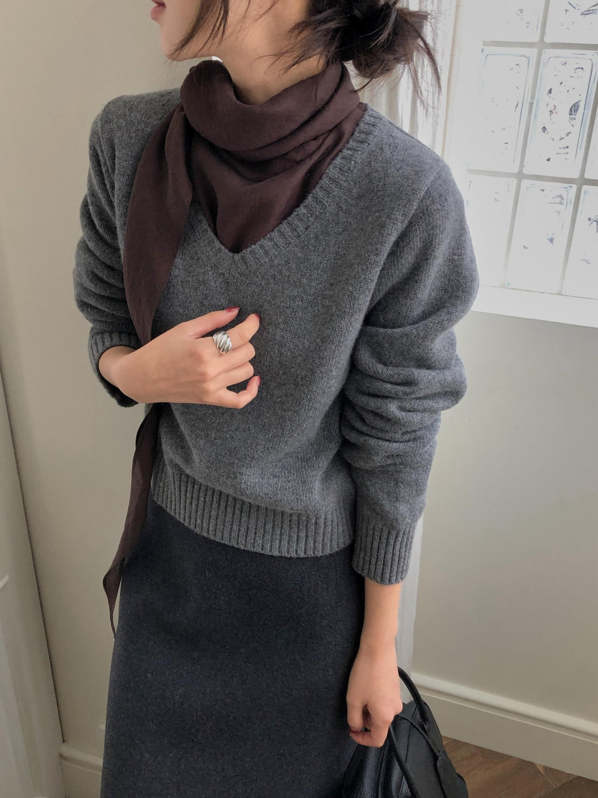 ️ wool v-neck knit-4col