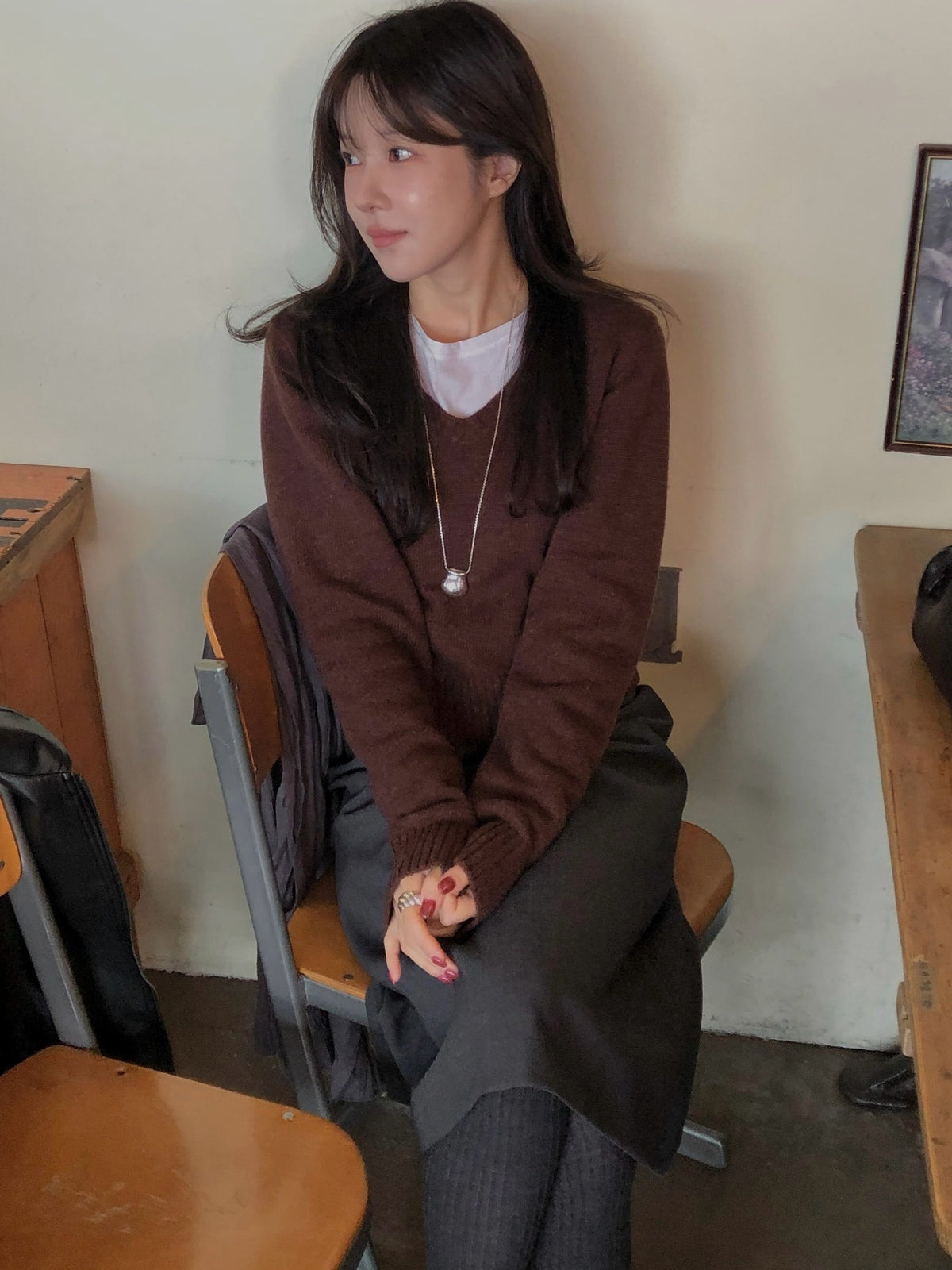 ️ wool v-neck knit-4col
