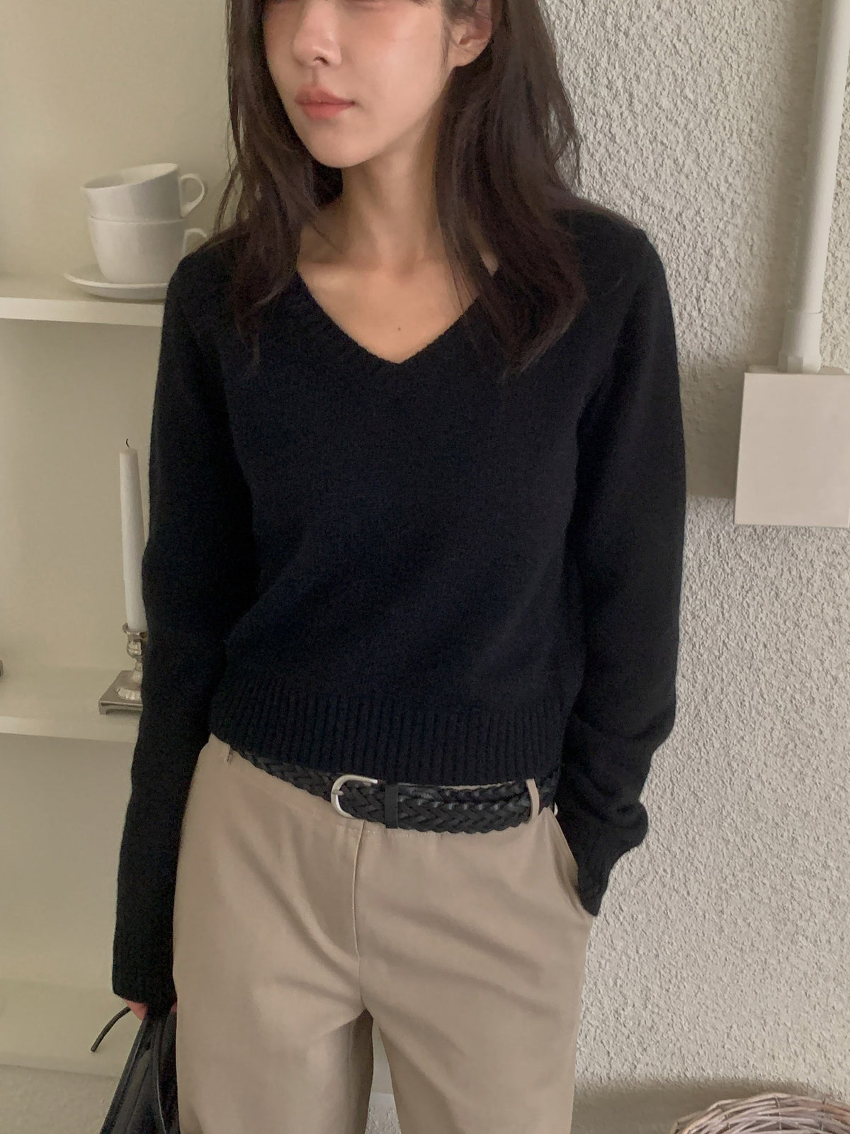 ️ wool v-neck knit-4col