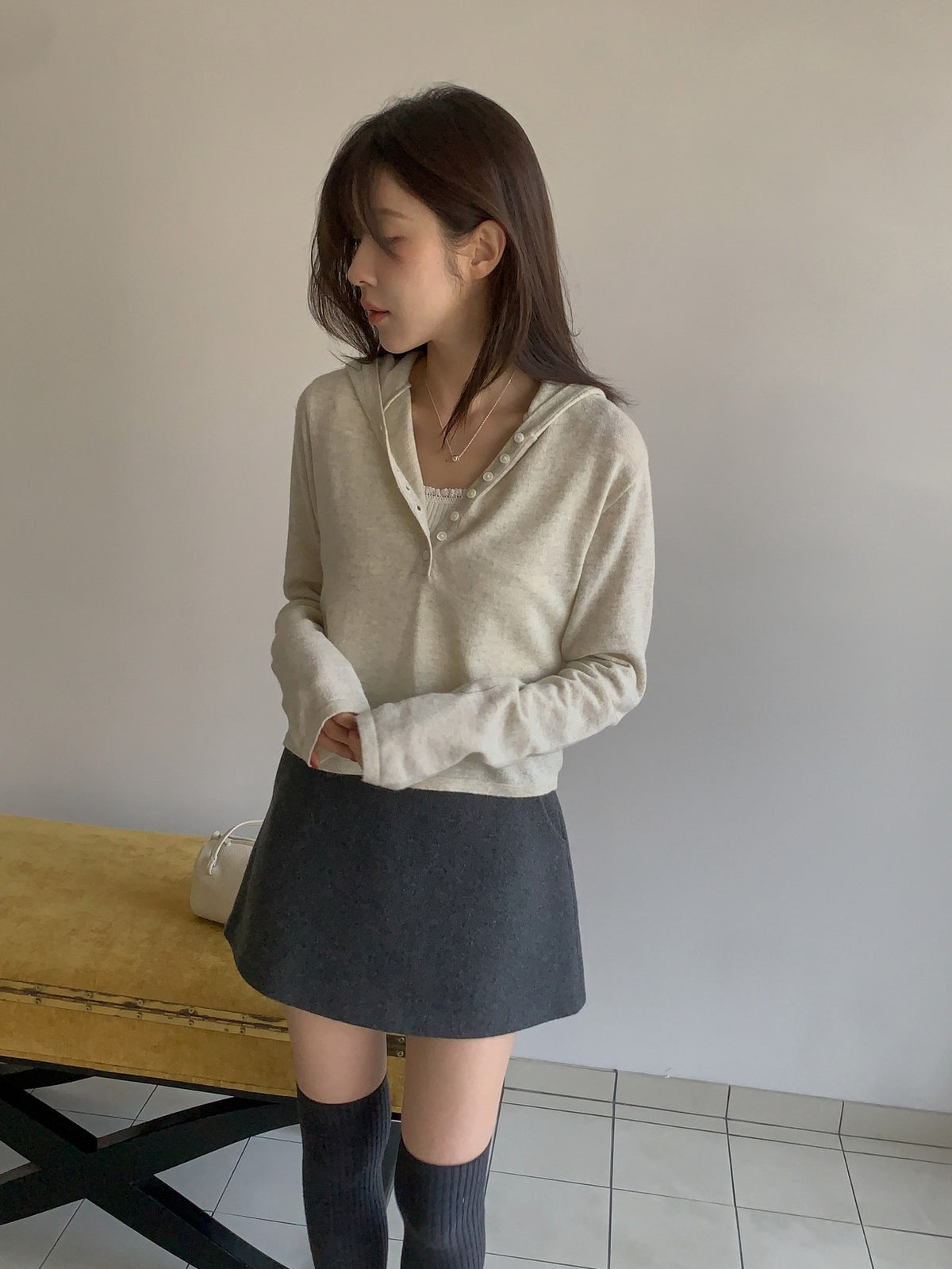 ️ hooded knit-3col