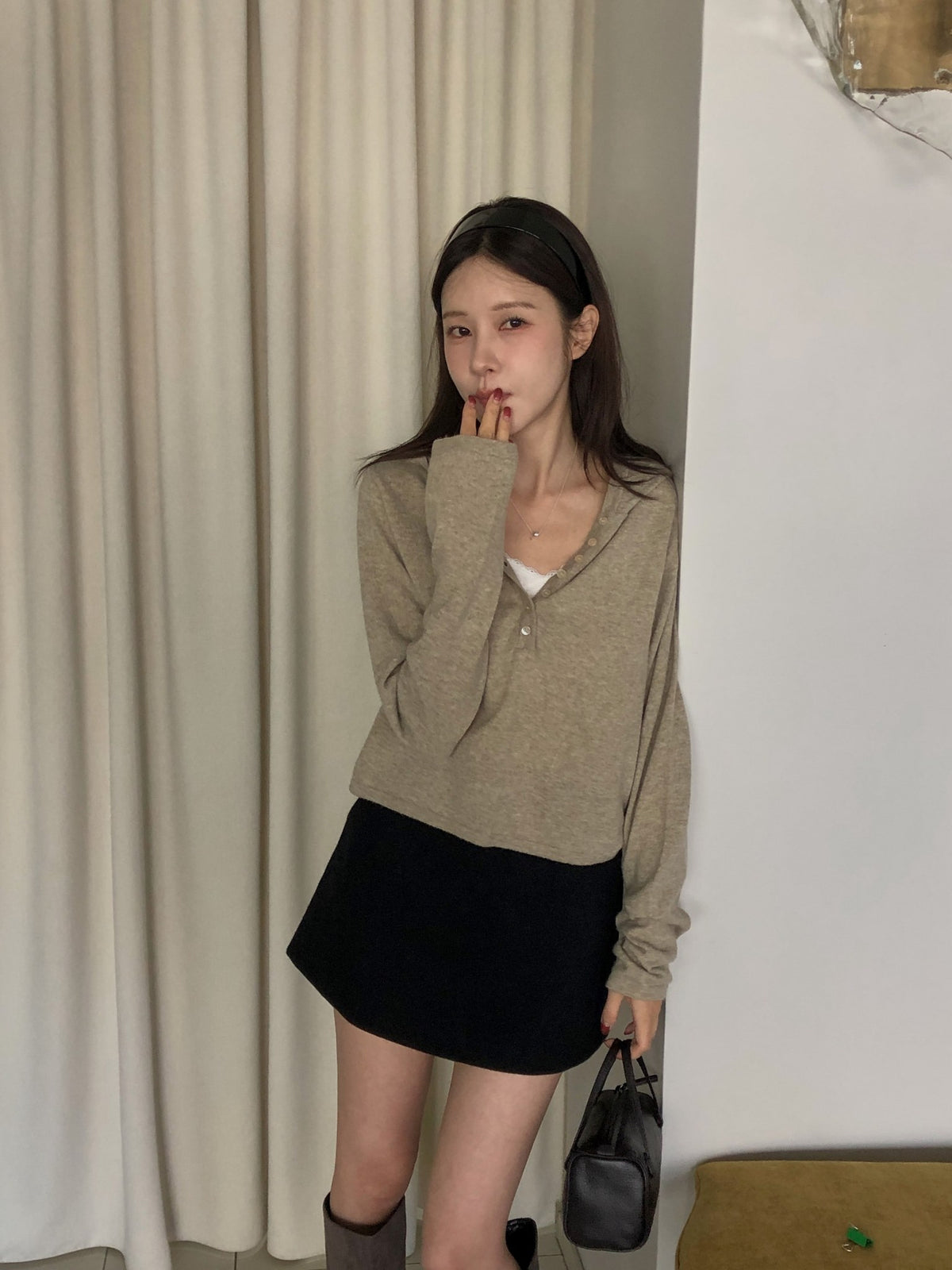 ️ hooded knit-3col
