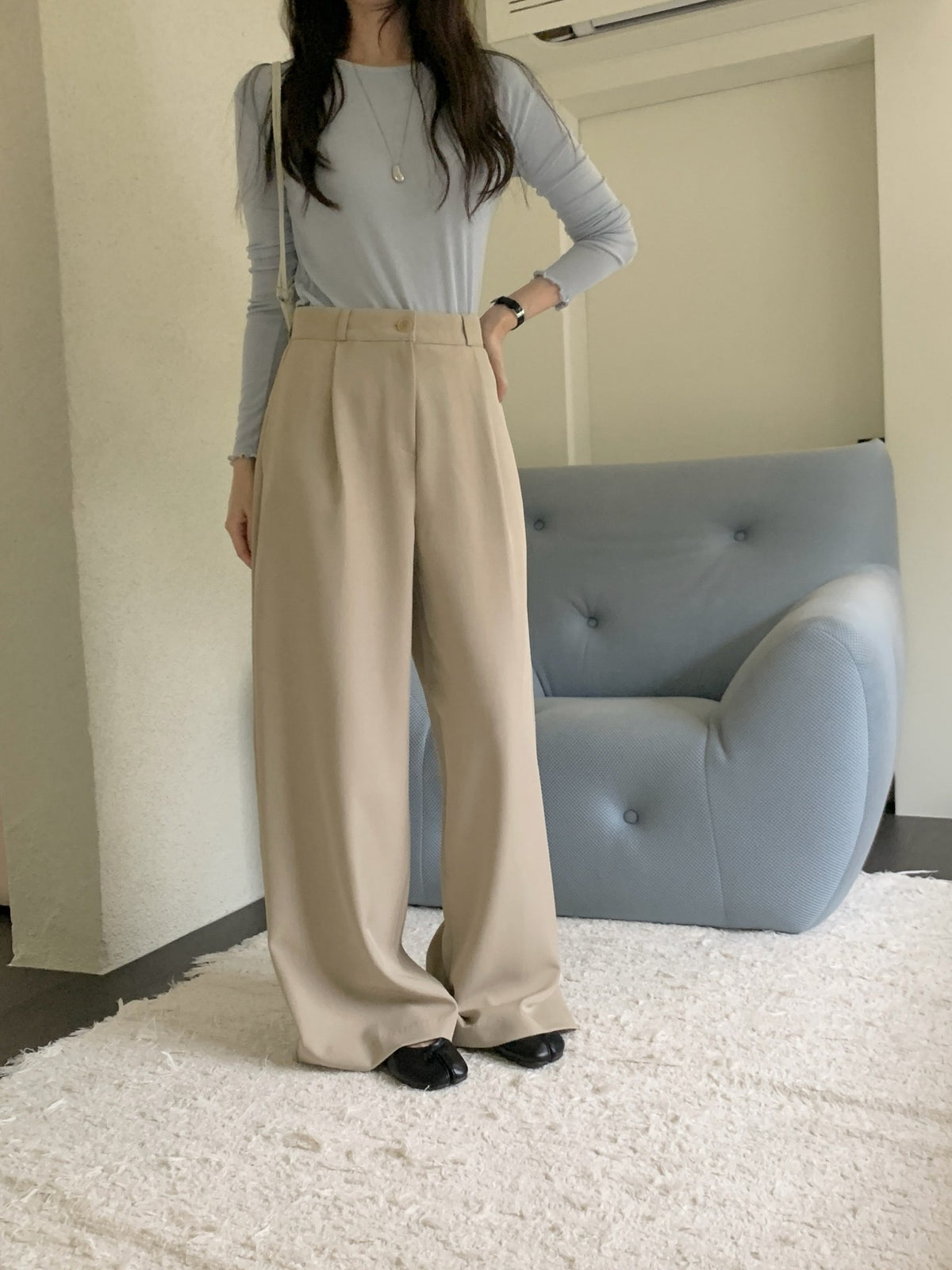 one pintuck long wide pants-3col/ショート丈あり