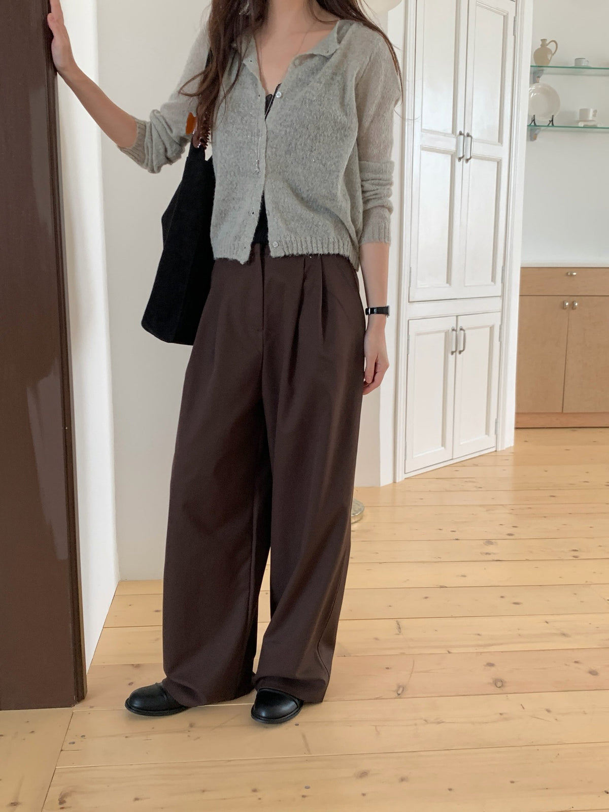 two pin tuck curved pants-2col/ショート丈あり