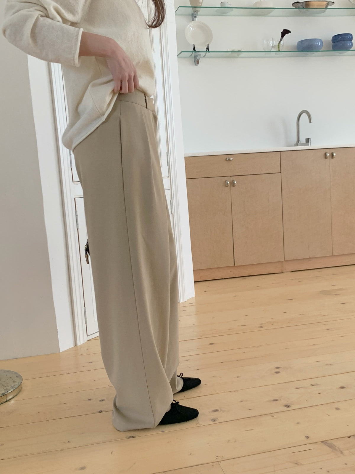 D-ring two pintuck wide slacks-3col/ショート丈あり