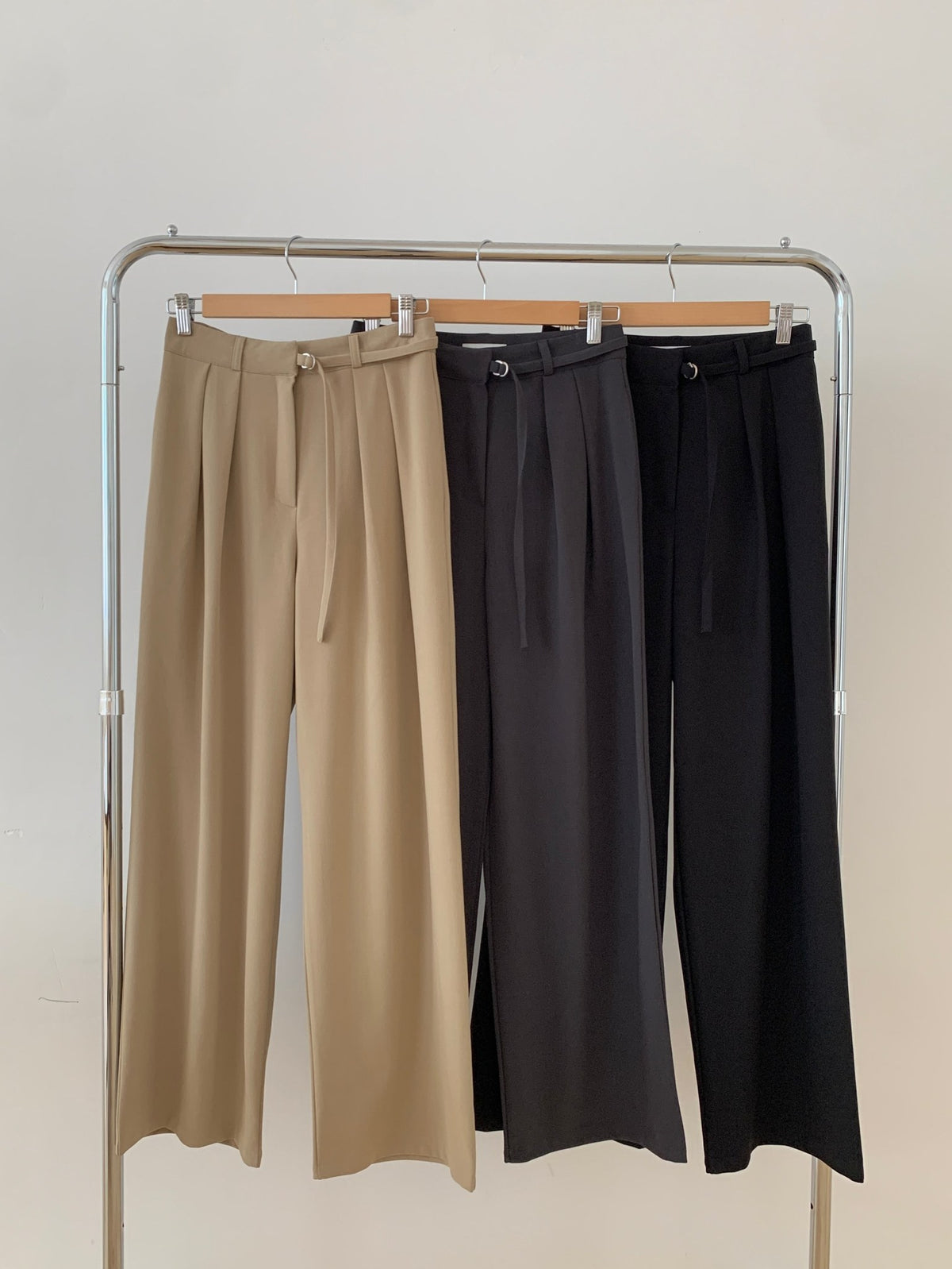 D-ring two pintuck wide slacks-3col/ショート丈あり