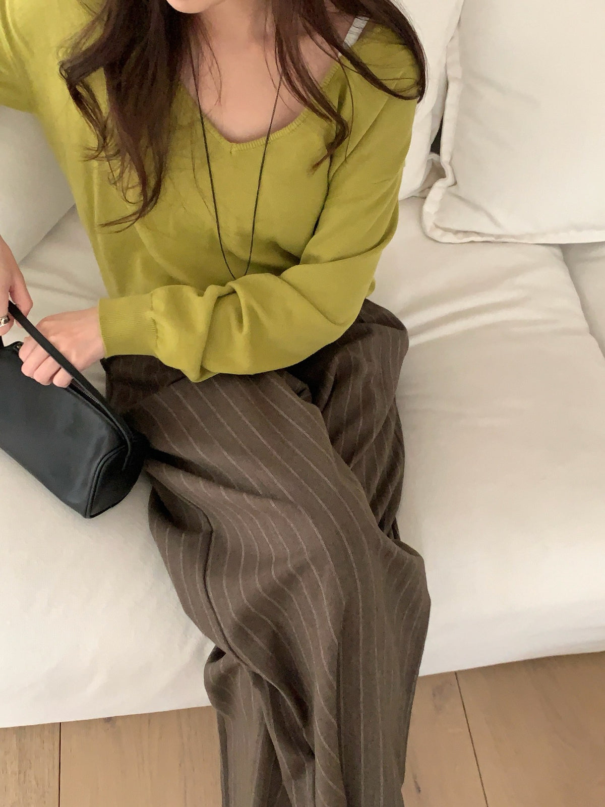 Stripe peach wide slacks-2col/ショート丈あり