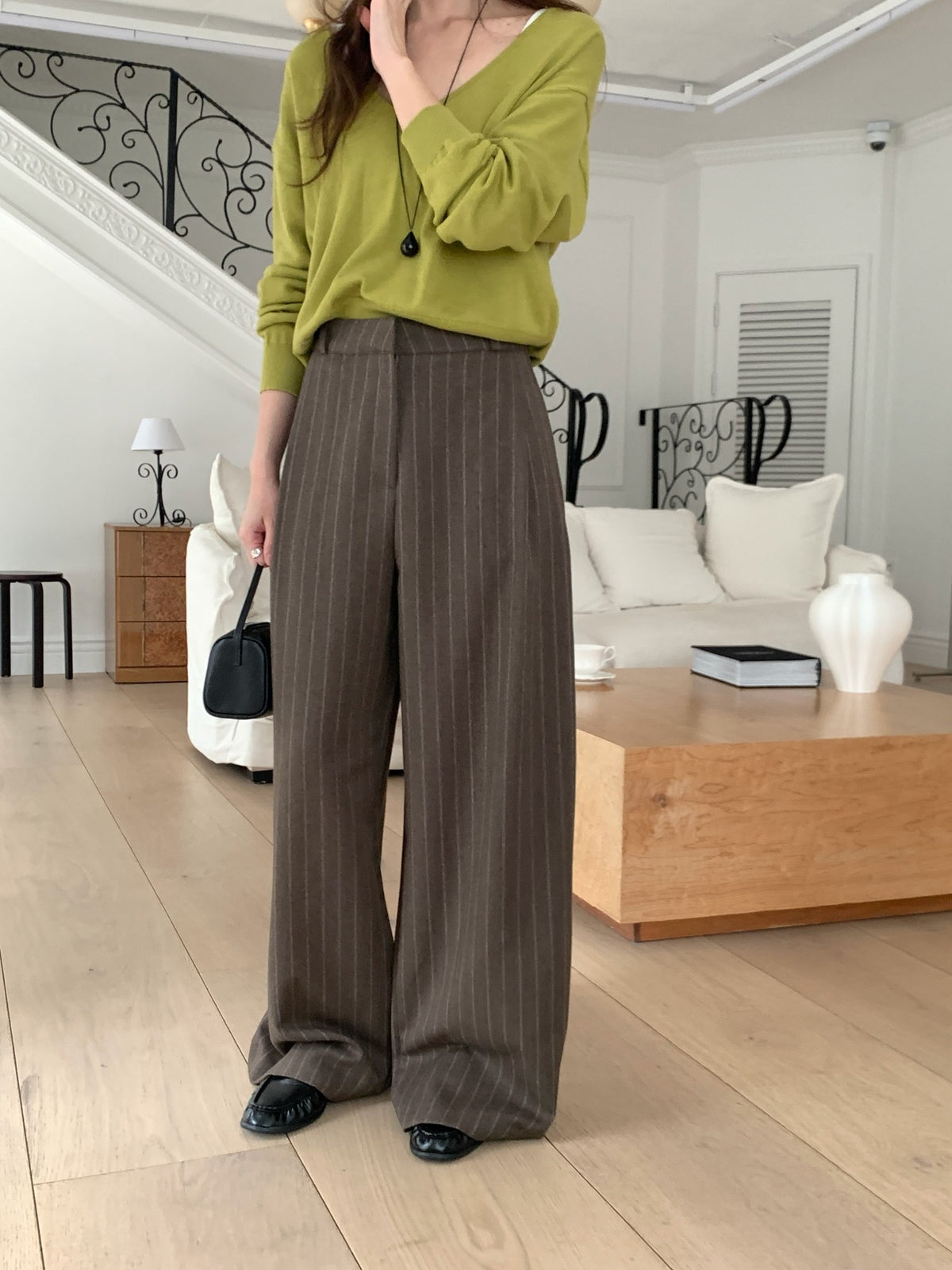 Stripe peach wide slacks-2col/ショート丈あり