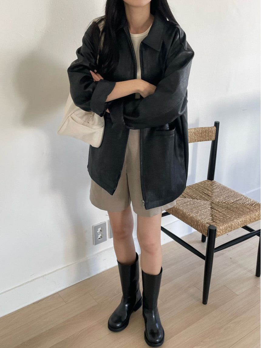 Deondo leather half-coat-2col